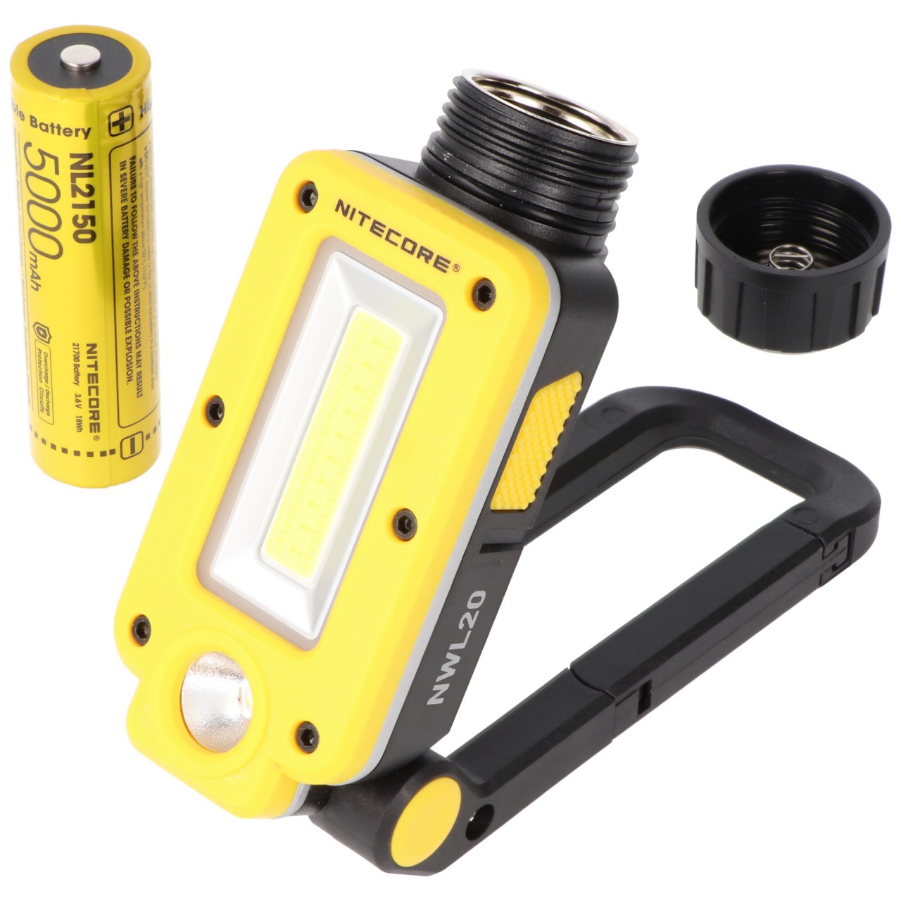 Nitecore NWL20 multifunktionale Arbeitsleuchte, 600 Lumen, COB-Flutlicht und LED-Spotlicht, mit Rotlicht, inklusive NL2150 21700 Li-Ion Akku von Nitecore