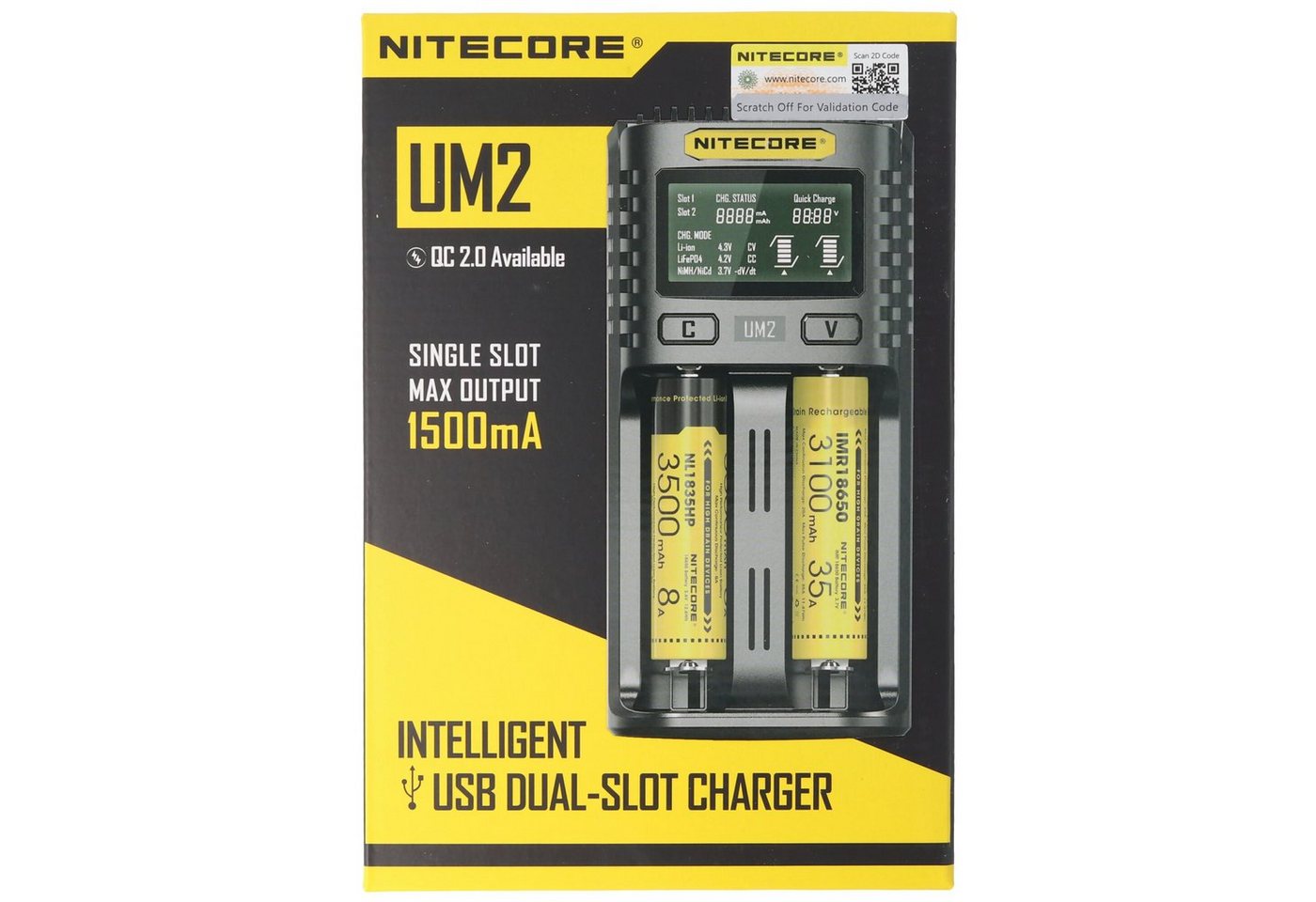 Nitecore Nitecore UM2 USB-Ladegerät QC 2.0 kompatibel für Li-Ion Akkus, lädt b Rundzellen-Lader von Nitecore
