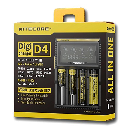 PS Hunters NiteCore Digicharger D4 LCD Display Universal Intelligent Ladegerät für Li-ion IMR LiFePO4 Ni-MH Ni-Cd Akku von Nitecore