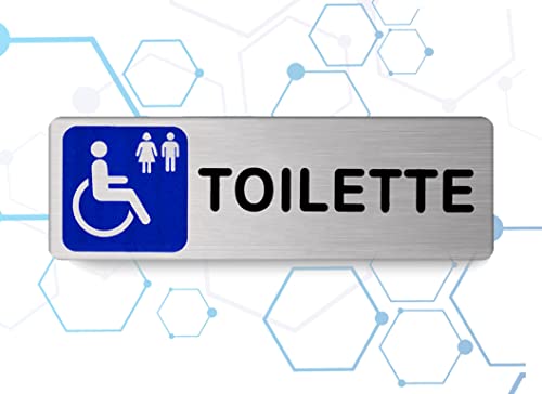Nitek Toilettenschild für Behinderte aus satiniertem Aluminium, 150 x 50 mm, selbstklebend, Stickers, Klebeetikett, wasserdicht, waschbar, Schule, Kneipe von Nitek