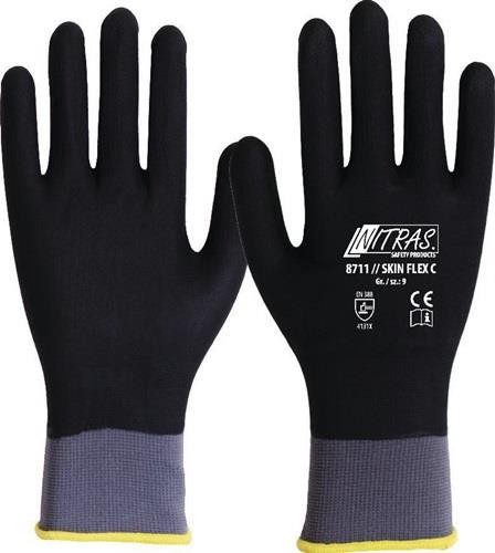 Nitras Handschuhe SKIN FLEX C Gr.10 grau/schwarz EN 388 II Strick m.Beschichtung von Nitras
