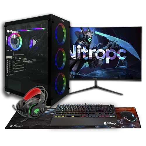 NitroPC - Pack Diamond Plus | Gaming PC komplett Set (Intel i7 12700 12/20 4.9GHz, RTX 3050 8GB, RAM 16GB, M2 1TB + HDD 1TB, Windows 11, RGB | WiFi, 24" Monitor, tastaur, Maus, Headset) Desktop PC von NitroPC