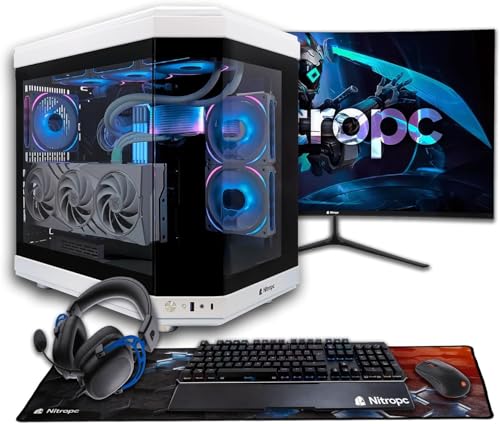 NitroPC Pack Platinum v2 Gaming-PC komplett (AMD Ryzen 7 7800X3D 8/16 5,0 GHz, RX 7800 XT 16 GB, RAM 32 GB RGB, M2 2 TB, Windows 11 | WLAN, gebogener Monitor 27 Zoll, Tastatur, Maus, Kopfhörer von NitroPC