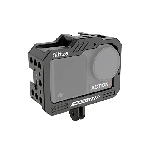 Nitze Cage für DJI Osmo Action 4/Action 3, Kamerakäfig mit Dual Built-In Cold Shoe und Magnetischem QR Adapter, Metallschutzkäfig mit Mehreren 1/4" Gewindebohrungen - T-D01A Nitze Cage für DJI Osmo Action 4/Action 3, Kamerakäfig mit Dual Built-In Cold Shoe und Magnetischem QR Adapter, Metallschutzkäfig mit Mehreren 1/4" Gewindebohrungen - T-D01A von Nitze
