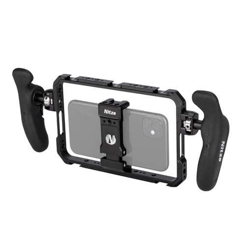 Nitze Smartphone Video Rig, Handy Video Kit mit Seitlichen Griffen, Universeller Aluminium Handykäfig für Videomacher, Videofilmer, Vlogger und Youtuber – T-MP01B von Nitze