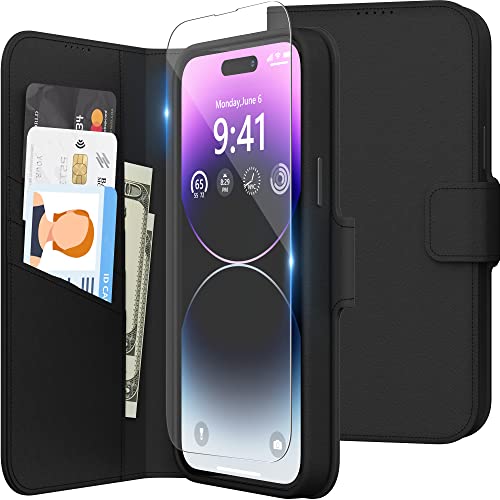 Niunisi Hülle für iPhone 14 Pro Max 6,7 Zoll (2022), Premium PU Leder Folio Case mit [Magnetverschluss] [Kreditkartenschlitz] [weiches Mikrofaserfutter] Leder Innenseite Flip Stand Cover, Schwarz von Niunisi