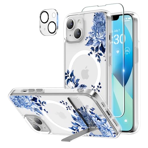 Niunisi Magnetic Case für iPhone 13 Hülle 6.1-Zoll, Slim Ständer mit Panzerglas Kompatibel mit Magsafe Handyhülle Stoßfeste Transluzent Matt Schutzhülle Phone Case Cover, Blaue Blume Niunisi Magnetic Case für iPhone 13 Hülle 6.1-Zoll, Slim Ständer mit Panzerglas Kompatibel mit Magsafe Handyhülle Stoßfeste Transluzent Matt Schutzhülle Phone Case Cover, Blaue Blume von Niunisi