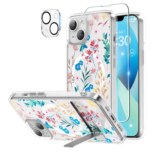 Niunisi Magnetic Case für iPhone 13 Hülle 6.1-Zoll, Slim Ständer mit Panzerglas Kompatibel mit Magsafe Handyhülle Stoßfeste Transluzent Matt Schutzhülle Phone Case Cover, Wildblume Niunisi Magnetic Case für iPhone 13 Hülle 6.1-Zoll, Slim Ständer mit Panzerglas Kompatibel mit Magsafe Handyhülle Stoßfeste Transluzent Matt Schutzhülle Phone Case Cover, Wildblume von Niunisi