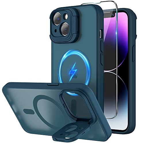 Niunisi Magnetic Case für iPhone 14 Hülle 6.1-Zoll (2022), Camera Guard Ständer mit Magsafe mit kameraschutz Handyhülle Stoßfeste Dünne Kratzfeste Rückseite Schutzhülle, Kamera Blau von Niunisi