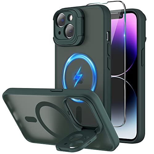 Niunisi Magnetic Case für iPhone 14 Hülle 6.1-Zoll (2022), Camera Guard Ständer mit Magsafe mit kameraschutz Handyhülle Stoßfeste Dünne Kratzfeste Rückseite Schutzhülle, Kamera grün von Niunisi