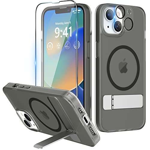 Niunisi Magnetic Case für iPhone 14 Plus Hülle 6.7-Zoll (2022), Slim Ständer mit Bildschirmschutz Kompatibel mit Magsafe Handyhülle Stoßfeste Transluzent Matt Schutzhülle Phone Case Cover, Rauchgrau von Niunisi
