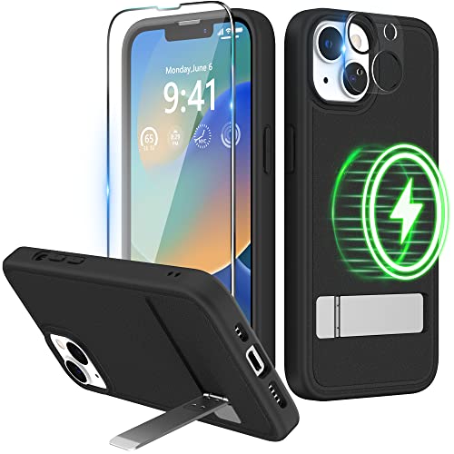 Niunisi Magnetic Case für iPhone 14 Plus Hülle 6.7-Zoll (2022), Slim Ständer mit Bildschirmschutz Kompatibel mit Magsafe Handyhülle Stoßfeste Transluzent Matt Schutzhülle Phone Case Cover, Schwarz von Niunisi