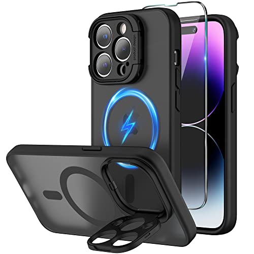 Niunisi Magnetic Case für iPhone 14 Pro Hülle 6.1-Zoll, Camera Guard Ständer Kompatibel mit Magsafe Handyhülle Stoßfeste Durchsichtig Klar Schutzhülle Phone Case Cover, Kamera Schwarz von Niunisi