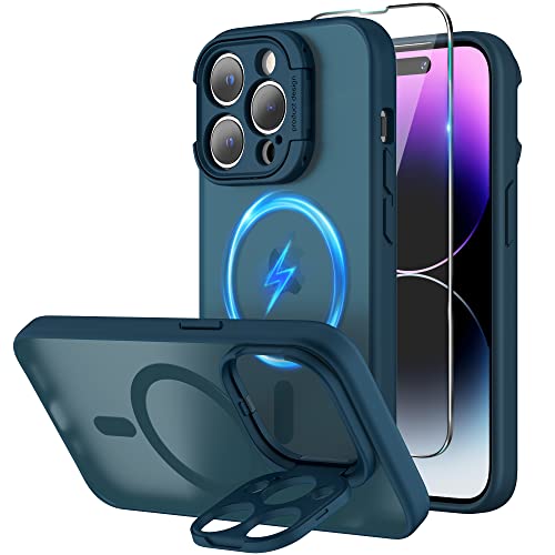 Niunisi Magnetic Case für iPhone 14 Pro Hülle 6.1-Zoll (2022), Camera Guard Ständer mit Magsafe mit kameraschutz Handyhülle Stoßfeste Dünne Kratzfeste Rückseite Schutzhülle, Kamera Blau von Niunisi