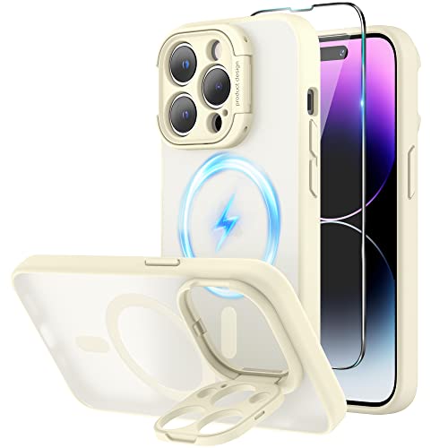 Niunisi Magnetic Case für iPhone 14 Pro Hülle 6.1-Zoll (2022), Camera Guard Ständer mit Magsafe mit kameraschutz Handyhülle Stoßfeste Dünne Kratzfeste Rückseite Schutzhülle, Kamera-Creme von Niunisi