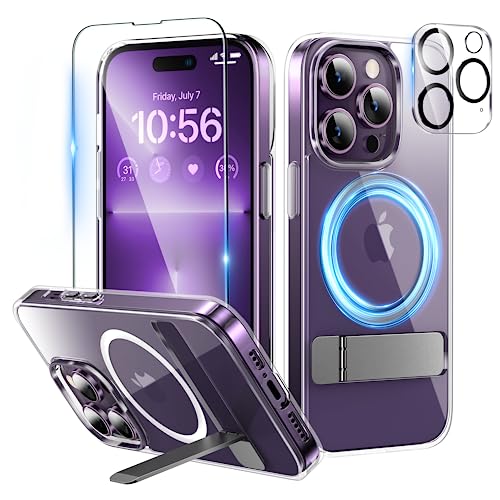 Niunisi Magnetic Case für iPhone 14 Pro Hülle 6.1-Zoll (2022), Slim Ständer mit Bildschirmschutz Kompatibel mit Magsafe Handyhülle Stoßfeste Klar Schutzhülle Phone Case Cover, Klar von Niunisi
