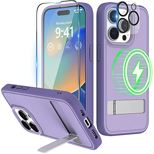 Niunisi Magnetic Case für iPhone 14 Pro Hülle 6.1-Zoll (2022), Slim Ständer mit Magsafe mit kameraschut Handyhülle Stoßfeste Dünne Kratzfeste Rückseite Schutzhülle, Lila von Niunisi