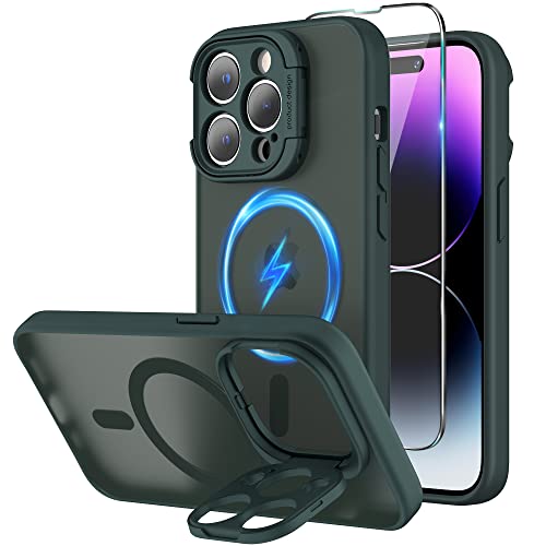 Niunisi Magnetic Case für iPhone 14 Pro Max Hülle 6.7-Zoll (2022), Camera Guard Ständer mit Magsafe mit kameraschutz Handyhülle Stoßfeste Dünne Kratzfeste Rückseite Schutzhülle, Kamera grün von Niunisi