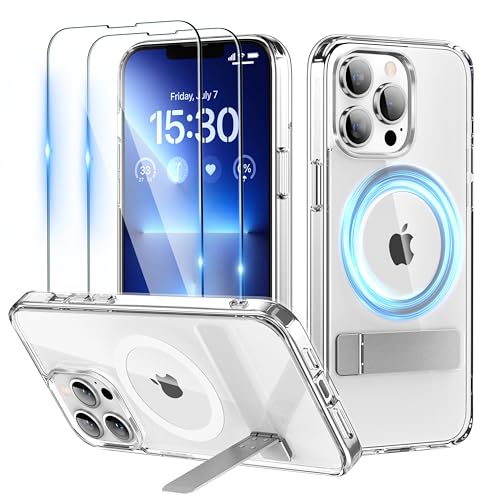 Niunisi Magnetic für iPhone 13 Pro Max Hülle mit Ständer, unsichtbare Ringhalterung mit Panzerglas Handyhülle kompatibel mit MagSafe Schutzhülle Matt Stoßfest iPhone 13 Pro Max Case,Transparent von Niunisi