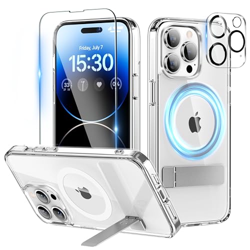 Niunisi Magnetic für iPhone 14 Pro Max Hülle, Slim Ständer mit Bildschirmschutz Kompatibel mit Magsafe Handyhülle Stoßfeste Klar Schutzhülle Phone Case Cover, Klar von Niunisi