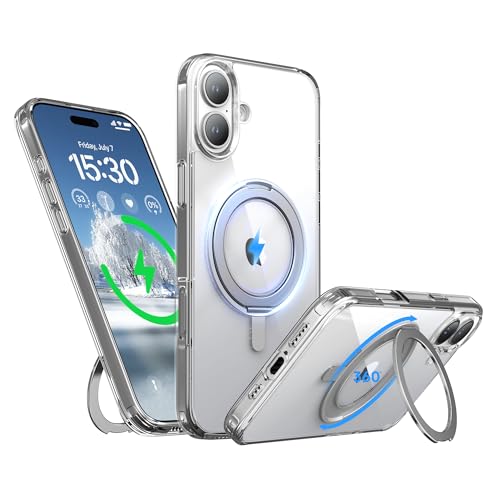 Niunisi Magnetische 360°Ring für iPhone 16 Hülle mit Ständer, Kompatibel mit Magnetic Militär-Grade stoßfeste Schutzhülle Drehbarer Kickstand Handyhülle für iPhone 16 6.1", Transparent Niunisi Magnetische 360°Ring für iPhone 16 Hülle mit Ständer, Kompatibel mit Magnetic Militär-Grade stoßfeste Schutzhülle Drehbarer Kickstand Handyhülle für iPhone 16 6.1", Transparent von Niunisi