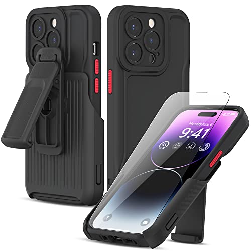 Niunisi Outdoor Hülle Hülle für iPhone 14 Pro Max 6,7 Zoll, Stoßfest, Sturzsicher, Ultra-robust, Schützende Case, mit Displayschutz Militärstandard, Schwarz von Niunisi