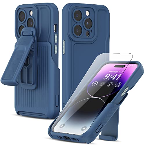 Niunisi Outdoor Hülle für iPhone 14 Pro 6,1 Zoll, Stoßfest, Sturzsicher, Ultra-robust, Schützende Handyhülle, mit Displayschutz, Blau von Niunisi