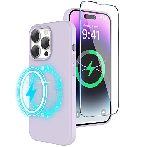 Niunisi Silikon Hülle Kompatibel mit iPhone 14 Pro Max Hülle mit Kameraschutz+ Schutzfolie, Metall Kamera Guard Hülle Kompatibel mit MagSafe Handyhülle iPhone 14 Pro Max Case, Flieder von Niunisi