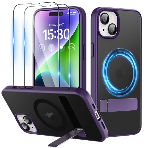 Niunisi für iPhone 15 Hülle Ständer für MagSafe Handyhülle mit 2X Panzerglas Stoßfeste Kratzfeste Schutzhülle Dünne iPhone 15 Case-Violett Niunisi für iPhone 15 Hülle Ständer für MagSafe Handyhülle mit 2X Panzerglas Stoßfeste Kratzfeste Schutzhülle Dünne iPhone 15 Case-Violett von Niunisi
