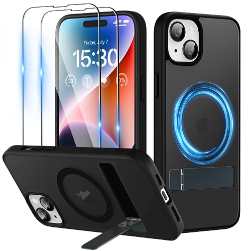 Niunisi für iPhone 15 Plus Hülle für MagSafe Ständer Handyhülle mit 2X Panzerglas Stoßfeste Kratzfeste Schutzhülle Dünne iPhone 15 Plus Case-Schwarz Niunisi für iPhone 15 Plus Hülle für MagSafe Ständer Handyhülle mit 2X Panzerglas Stoßfeste Kratzfeste Schutzhülle Dünne iPhone 15 Plus Case-Schwarz von Niunisi