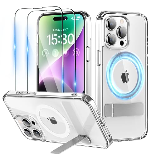 Niunisi für iPhone 15 Pro Hülle für MagSafe Ständer Handyhülle mit 2X Panzerglas Stoßfeste Kratzfeste Schutzhülle Dünne iPhone 15 Pro Case-Clear von Niunisi