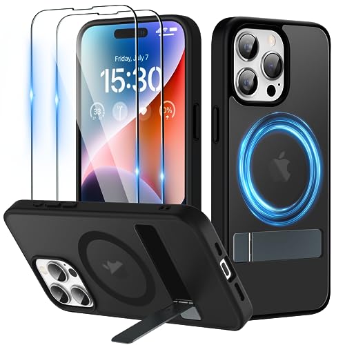 Niunisi für iPhone 15 Pro Hülle für MagSafe Ständer Handyhülle mit 2X Panzerglas Stoßfeste Kratzfeste Schutzhülle Dünne iPhone 15 Pro Case-Schwarz Niunisi für iPhone 15 Pro Hülle für MagSafe Ständer Handyhülle mit 2X Panzerglas Stoßfeste Kratzfeste Schutzhülle Dünne iPhone 15 Pro Case-Schwarz von Niunisi