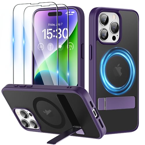 Niunisi für iPhone 15 Pro Max Hülle für MagSafe Ständer Handyhülle mit 2X Panzerglas Stoßfeste Kratzfeste Schutzhülle Dünne iPhone 15 Pro Max Case-Violett von Niunisi