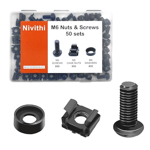 Nivithi SR620 Schrauben M6 x 20 + Käfigmuttern – 50 Sets für 19-Zoll-Rack – Schrauben für Serverschacht, Netzwerkschränke und Installation – Käfigmuttern aus schwarzem Zink für Rack-Verwendung Nivithi SR620 Schrauben M6 x 20 + Käfigmuttern – 50 Sets für 19-Zoll-Rack – Schrauben für Serverschacht, Netzwerkschränke und Installation – Käfigmuttern aus schwarzem Zink für Rack-Verwendung von Nivithi