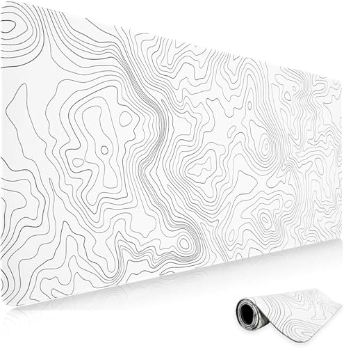 Niviy Gaming Mausepad Weiß,1200x600mm Große Topographische Mausmatte,Mousepad mit doppelt Vernähte Kanten Anti-Rutsch,XXXL Gaming Mauspad für PC,Büro,Zuhause(47.24x23.62in Kunstlinie Weiß) von Niviy