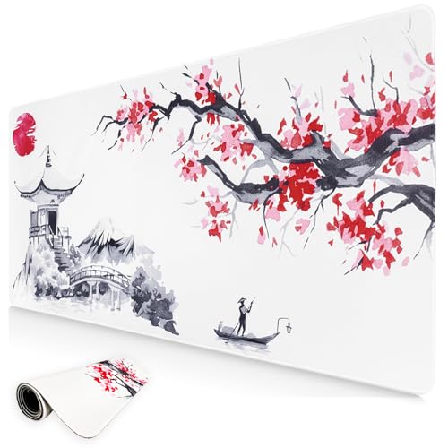 Niviy Gaming Mauspad Japanische Sakura Weiß XXL 800 x 350mm Große Mousepad Schreibtischunterlage rutschfeste Wasserdicht Gummi Mäusepads Genähte Kanten für Tastatur,PC Maus und Laptop Niviy Gaming Mauspad Japanische Sakura Weiß XXL 800 x 350mm Große Mousepad Schreibtischunterlage rutschfeste Wasserdicht Gummi Mäusepads Genähte Kanten für Tastatur,PC Maus und Laptop von Niviy
