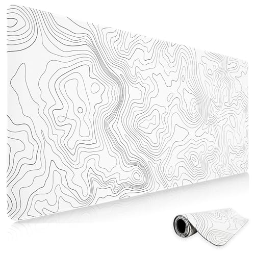 Niviy Mauspad Gaming XXL Weiß Minimalistische Topografische Karten Schreibtischunterlage,Mousepad mit Gummi Anti Rutsch Verbessert Präzision und Geschwindigkeit,Mauspad für Büro,Zuhause 900x400mm von Niviy