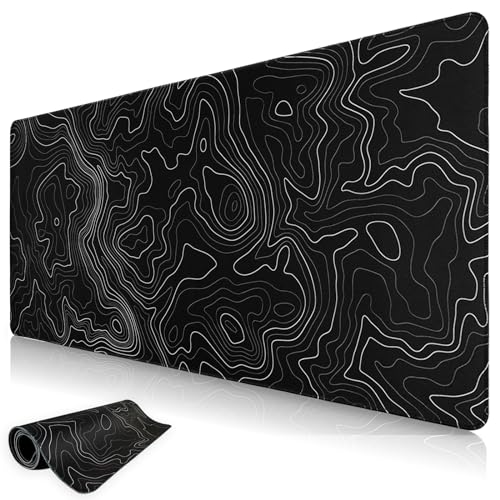 Niviy Mauspad Schwarz Minimalistische Topografische Karten Schreibtischunterlage,Waschbares Mousepad XXL Gaming mit Genähten Kanten für Tastatur,PC Maus und Laptop 800x350mm Niviy Mauspad Schwarz Minimalistische Topografische Karten Schreibtischunterlage,Waschbares Mousepad XXL Gaming mit Genähten Kanten für Tastatur,PC Maus und Laptop 800x350mm von Niviy