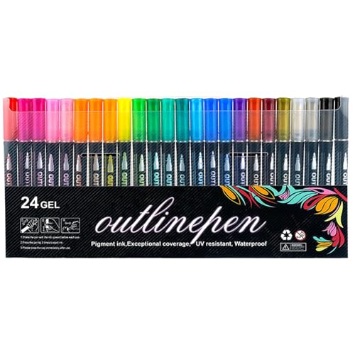 Umrissstifte Für Kunst - Verwenden Sie Den Schlaganfallmarker, Neon Liner | 12x Schimmernde Pinselstifte, Self-Outline-Schreibwerkzeuge Für Karten, Malbücher, Handschrift, Planer, Etiketten, Schu von Nixiara