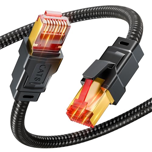 Lan Kabel CAT8, Netzwerkkabel 1M 2M 3M 5M 10M 15M 20M, Ethernet Kabel 40Gbps 2000Mhz Hochgeschwindigkeit, RJ45 Gigabit Nylon Geflochten Patch Kabel für Router,Modenm,PC,PS4/5,Server,Games (2Meter) von Nixsto