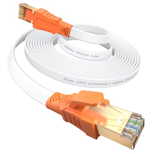 Nixsto 20m Ethernet-Kabel, Cat 8 High Speed 40Gbps 2000MHz Flaches Lan-Kabel Netzwerkkabel mit RJ45 Stecker für Router, Modem, Switch, Gaming, TV Box Schneller als Cat5e/Cat6/Cat7 von Nixsto