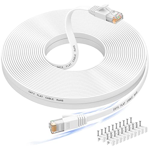 Nixsto Ethernet Kabel 20m, Cat 6 lan kabel 20meter High Speed, Netzwerkkabel, Flach Ethernet-Kabel mit Rj45-Anschluss für Router Modem, Aufwärtskompatibel mit Patchkabel Cat 8/7-Weiß von Nixsto