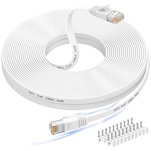 Nixsto Ethernet Kabel 30m, Cat 6 lan kabel 30meter High Speed, Netzwerkkabel, Flach Ethernet-Kabel mit Rj45-Anschluss für Roter Modem, Aufwärtskompatibel mit Patchkabel Cat 7/Cat 8-Weiß von Nixsto