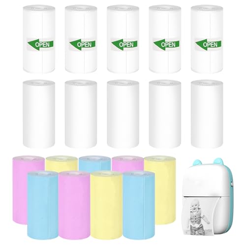 19 Rollen Thermorollen, 57*25mm Thermopapier Für Kinder Sofortbildkameras, Thermopapier Sofortbildkameras, Mini Thermodrucker Papier Thermodruckpapier Für Mini Drucker,Thermorollen Weiß,Gelb,Rosa,Blau von Nizirioo