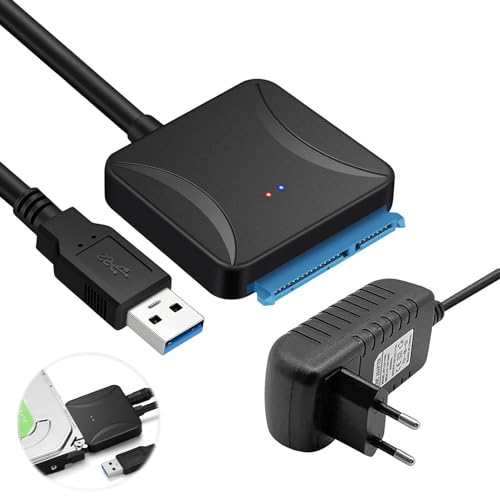 Nizirioo Festplatten Adapter 1er Set: USB 3.0 auf SATA Adapter, 3.5 Zoll Festapltten Adapter mit 12 V/2 A Netzadapter, Kabel für SSD Festplatte mit Windows, Mac und Linux Betriebssystemen von Nizirioo