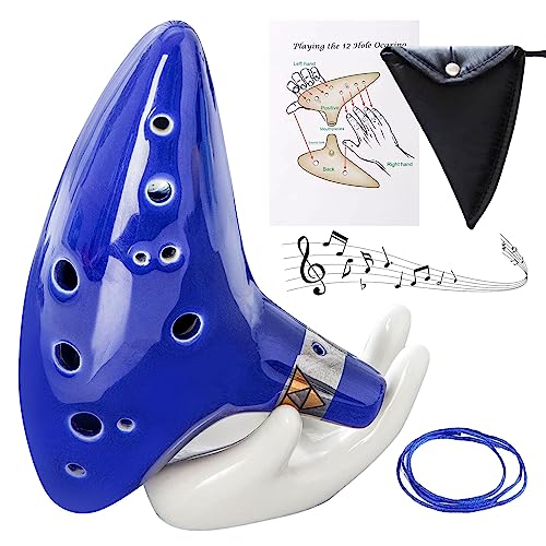 Nizirioo Ocarina, 12-Loch Alto C Ocarina, Instrument Mit Schutztasche, Handformständer Und Lanyard Hochwertig Verarbeitete Ocarina Geeignet Für Konzerte Cocktailpartys (Blau) von Nizirioo