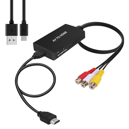 Nizirioo RCA auf HDMI Konverter Kabel AV zu HDMI Video Audio Konverter Adapter, 1080P Composite CVBS AV auf HDMI Konverter, PAL/NTSC Kompatibel mit PSone/PS2/PS3/STB/Xbox/VHS/VCR/Blue-Ray DVD von Nizirioo