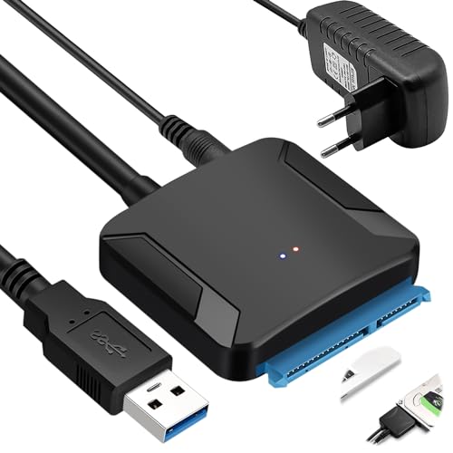 Nizirioo SATA auf USB 3.0 Kabel, Festplatte Adapter Kabel, USB 3.0 auf SATA für 2,5 Zoll / 3,5 Zoll HDD/SSD, Externer Konverter, Festplattenadapter, mit 12V/2A EU Netzadapter von Nizirioo