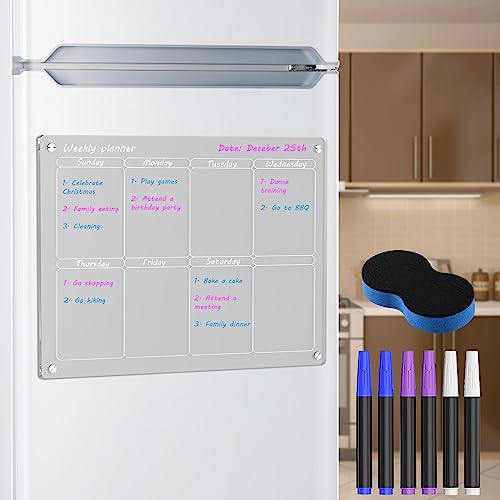 Nizirioo Wochenplaner Abwischbar, Acryl Kalender Weekly Planner Kühlschrank, Wochenplaner Kühlschrank Magnete Tafelfolie Selbstklebend Transparente Magnetische Trockenlöschtafel Für Kühlschrank von Nizirioo