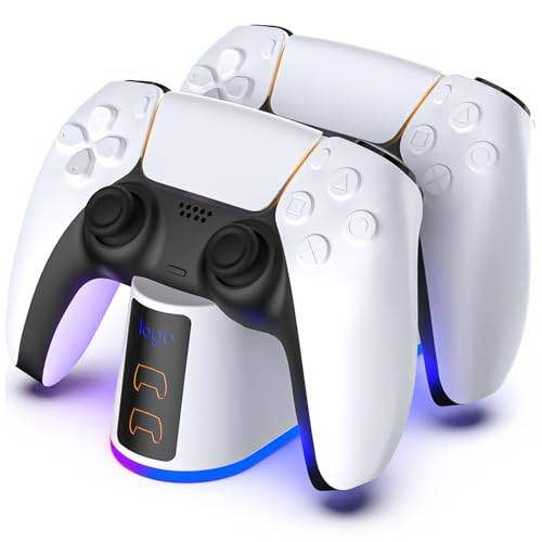 PS5 Controller Ladestation Edge Controller: Nizirioo Ladestation für PS5 Controller mit Einstellbarem RGB Licht PS5 Ladestation 2 Std Schnelllade mit 2 Ladeoptionen LED-Ladestatusanzeige, Weiß von Nizirioo